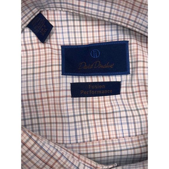 David Donahue Fusion Performance Check Button Down Collar Dress Shirt XXL 18.5 - Picture 3 of 4